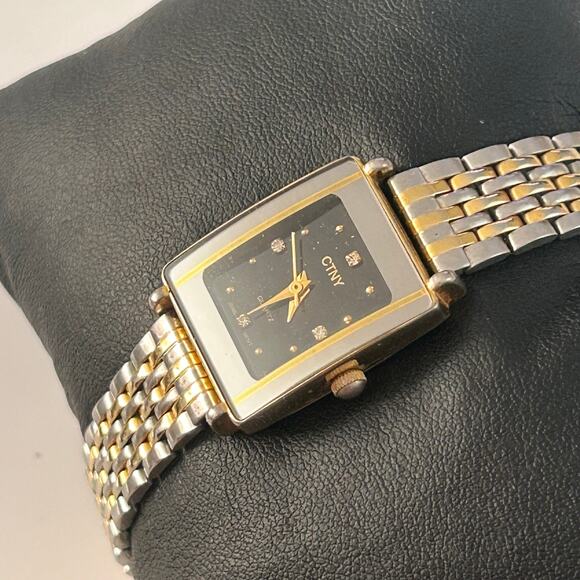 CTNY Silver Gold Black Dial 19mm Women’s Quartz Watch Working New Battery - Picture 2 of 8